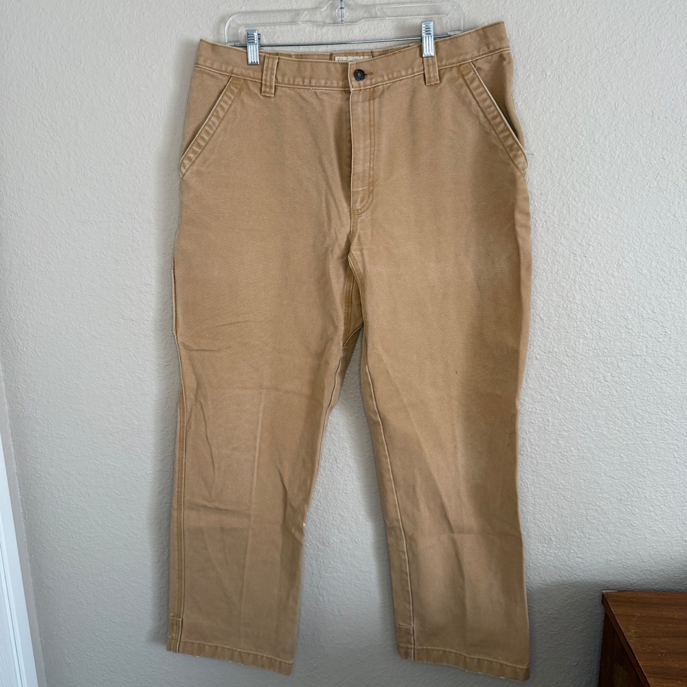 LL Bean Katahdin Iron Works Mens 38x32 Tan Workwear Canvas Utility RuggedPants